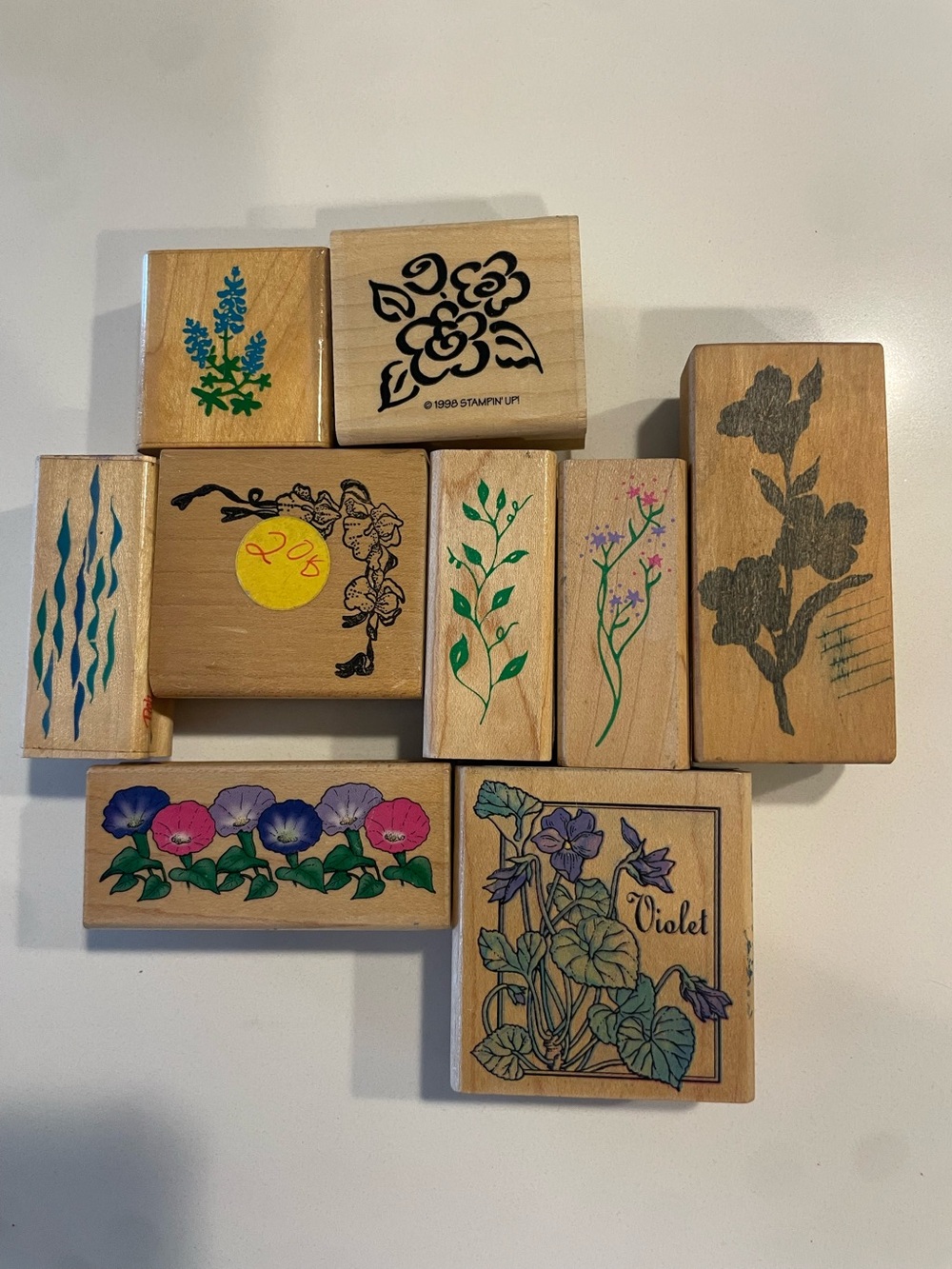 Wood Rubber Stamps Plant Flowers Lot of 9 Crafts‎ Scrapbook Gift Tags USED